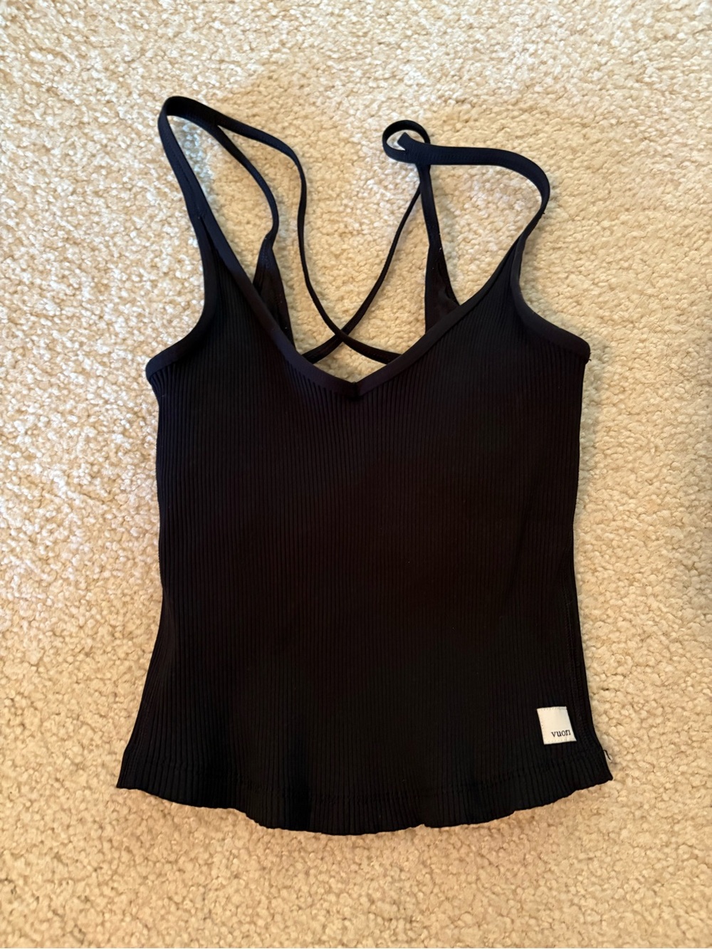 Vuori Black Ribbed V-Neck Crossback Camisole